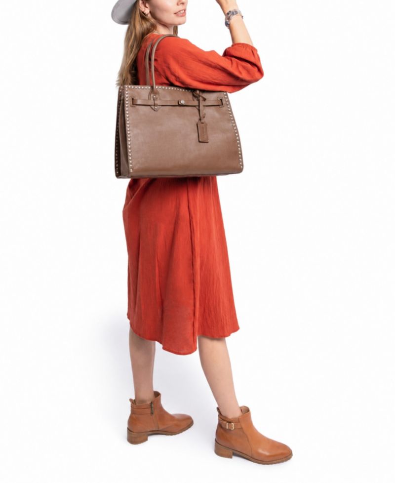 Westland Large Studded Leather Satchel Bag