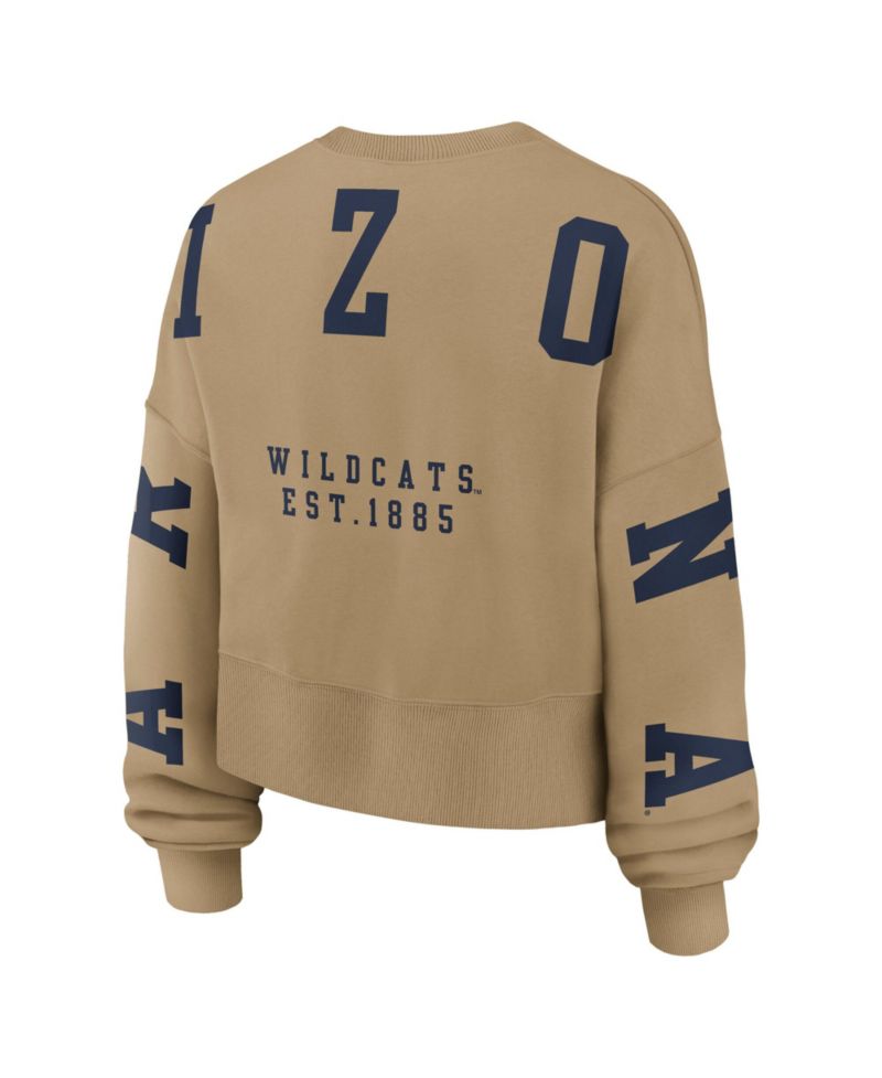 Women's Tan Arizona Wildcats Oversized Phoenix 2-Hit Pullover Sweatshirt