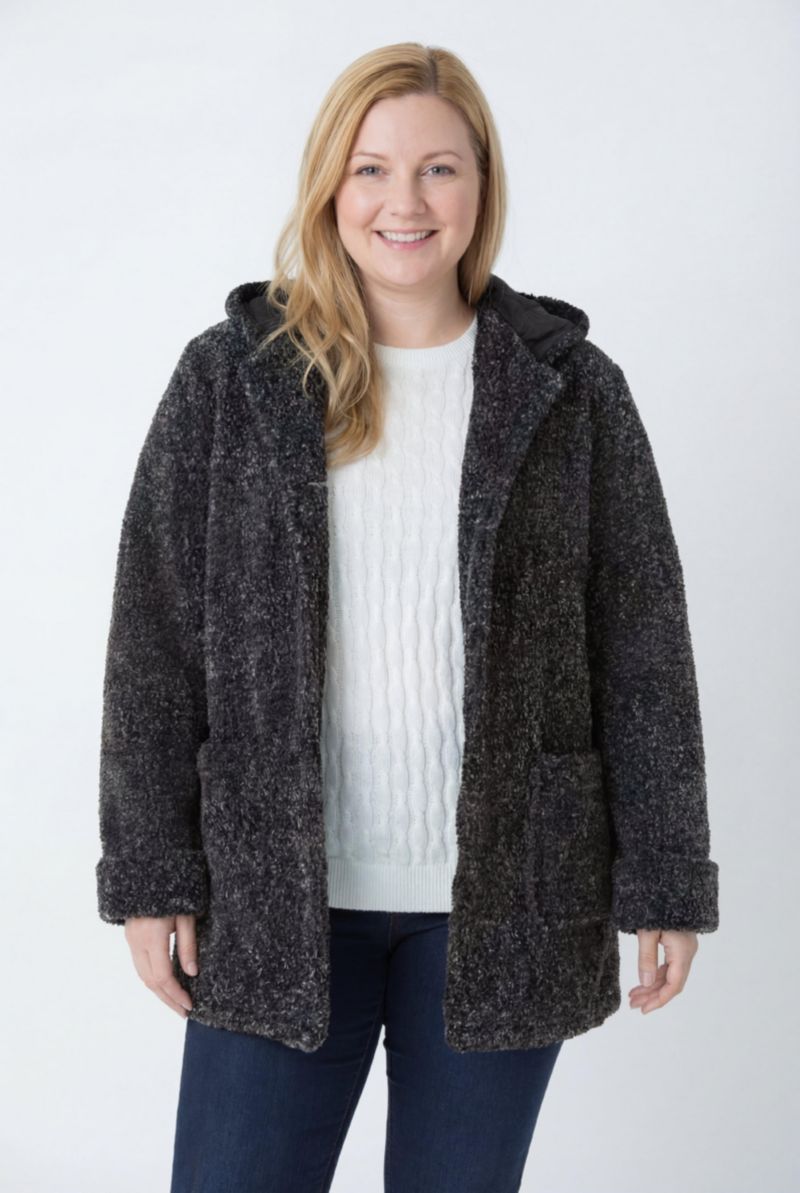 Plus Size Short Hooded Berber Fleece Jacket