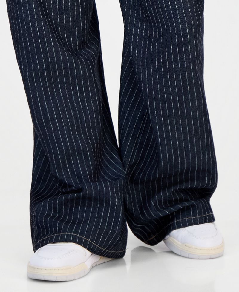 Juniors' Striped Wide-Leg Pull-On Jeans