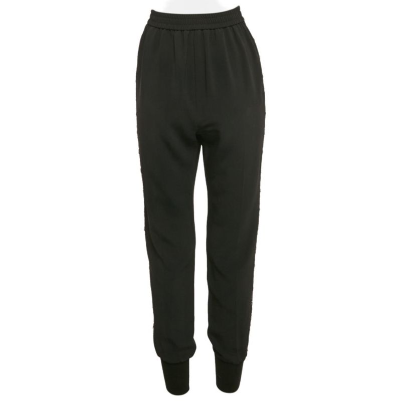 Women's Black Crepe Lace Trimmed Trousers