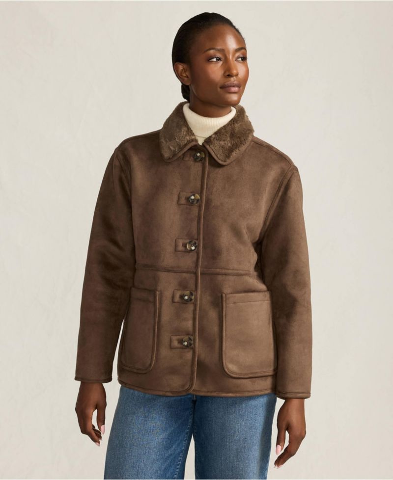 Women's Reversible Faux Shearling Fleece Button Front Coat