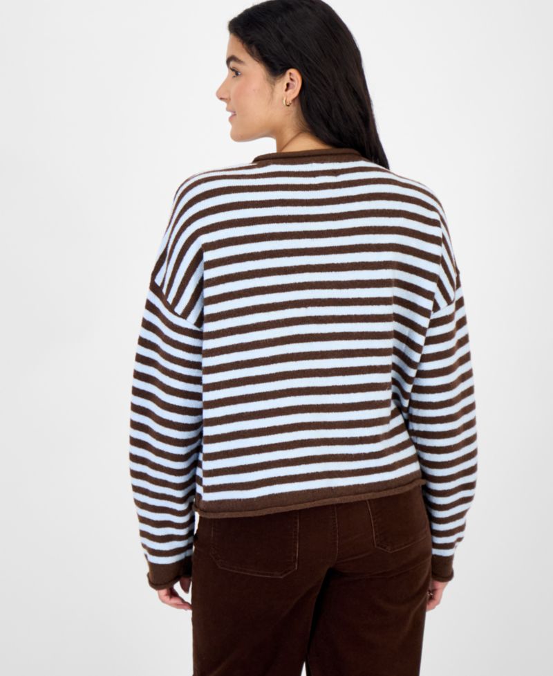 Juniors' Oversized Rollneck Striped Cardigan