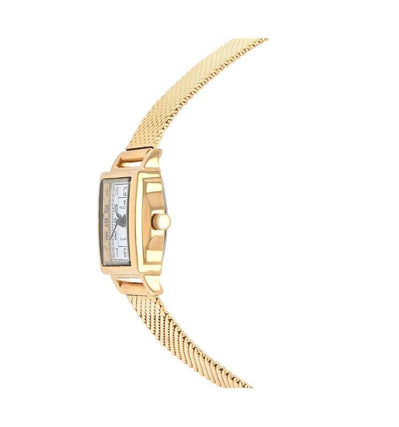 Women's Vintage 14K Gold-Plated Rectangular Small Face Watch with Gold Mesh Bracelet
