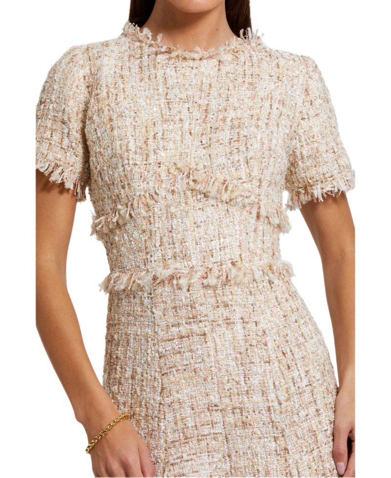Women's Boucle Short Sleeve A Line Midi Dress