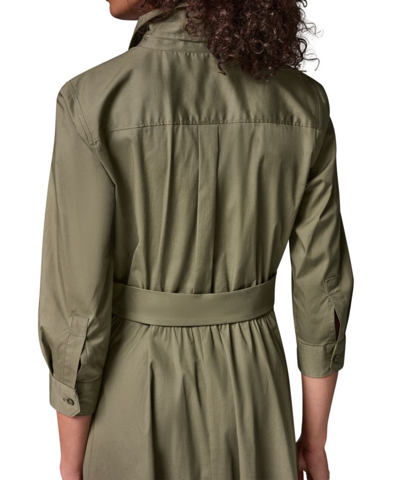 Women's Poplin Fit-and-Flare Midi Shirt Dress