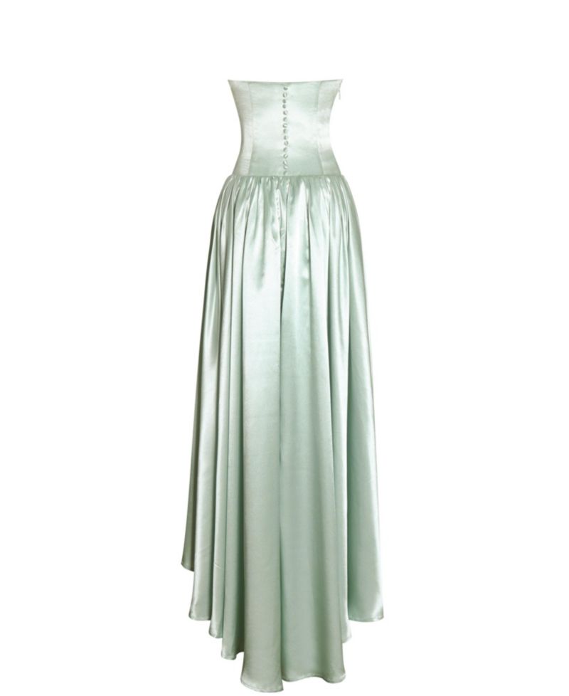Women's Lael Mint Green Back Button Trailing Gown
