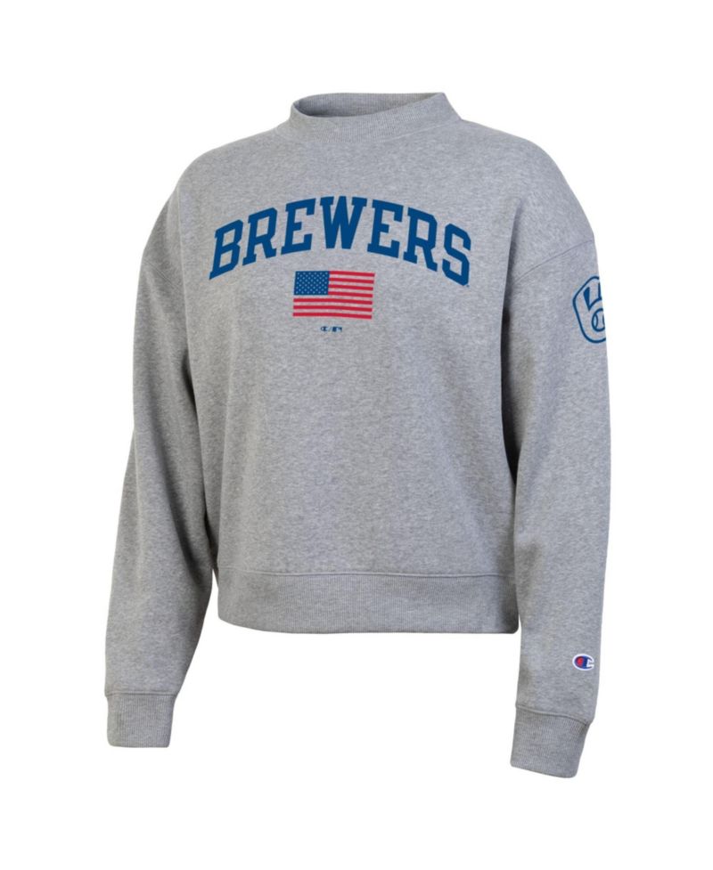 Women's Heather Gray Milwaukee Brewers Americana Triumph Fleece Tri-Blend Sweatshirt