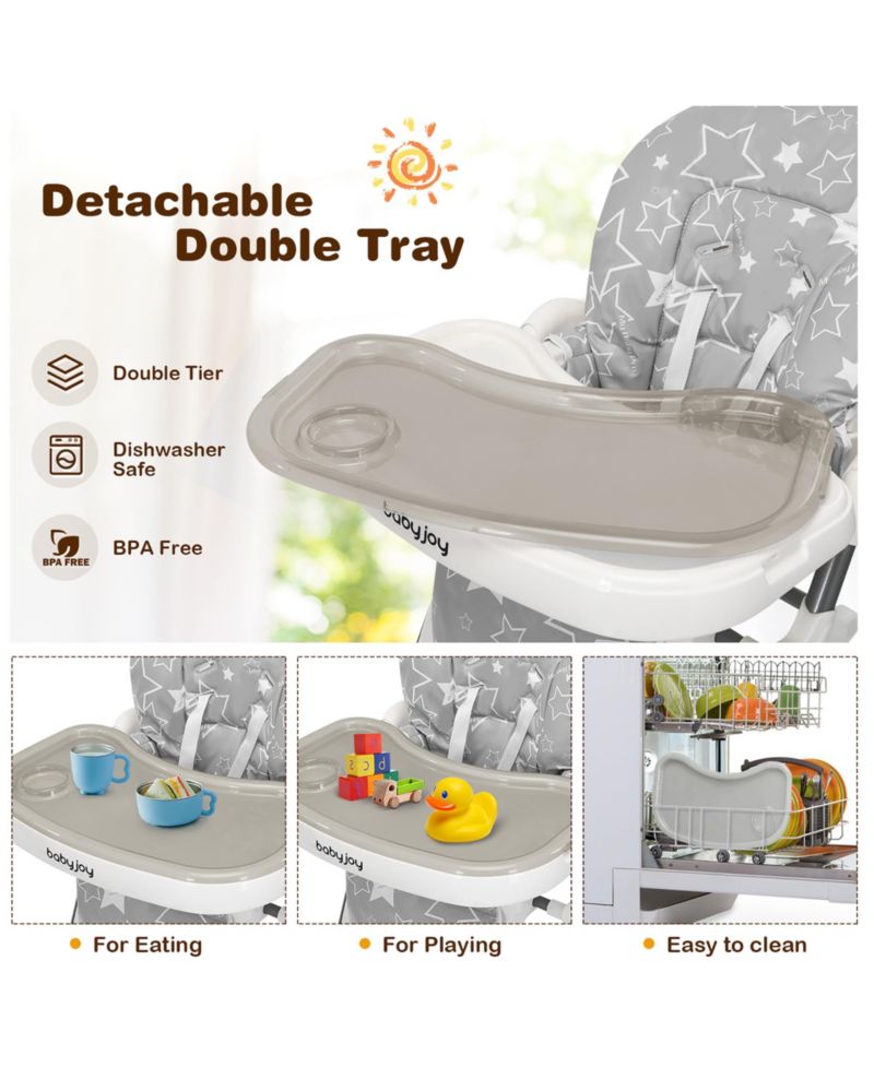Toddler Folding High Chair Dining Chair w/ 6-Level Height Adjustment