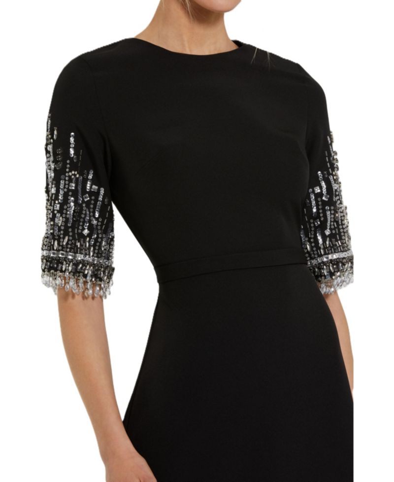 Women's Beaded 3/4 Sleeves Crepe A Line Gown
