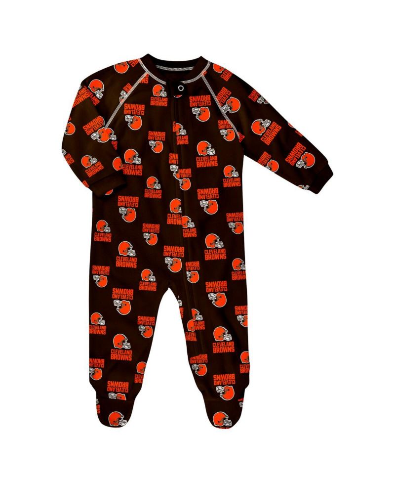 Baby Boys and Girls Brown Cleveland Browns Allover Print Raglan Full-Zip Sleeper