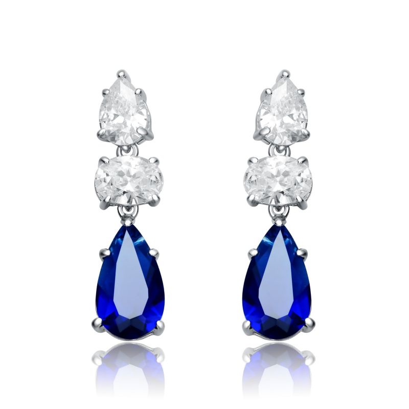 Dazzling White Gold Plated Pear and Oval CZ Drop Earrings