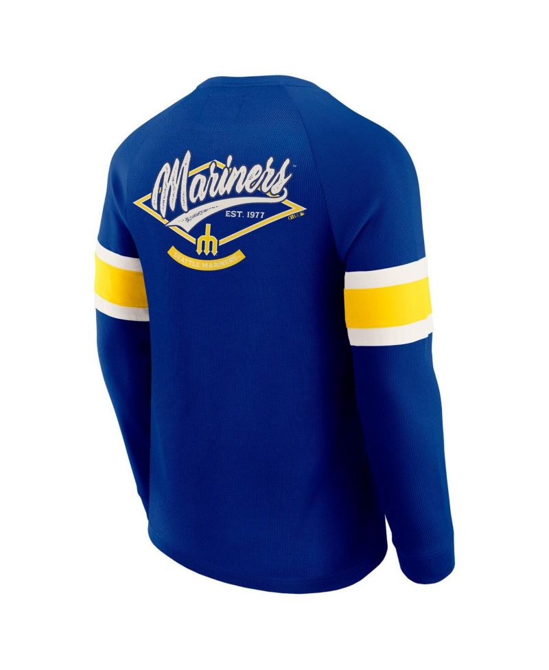 Darius Rucker Collection by Men's Royal Seattle Mariners Waffle-Knit Raglan Long Sleeve Henley T-Shirt
