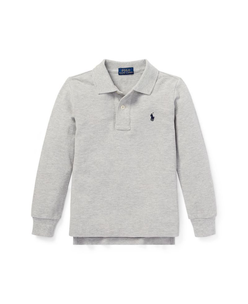 Toddler and Little Boys Cotton Mesh Long Sleeve Polo Shirt