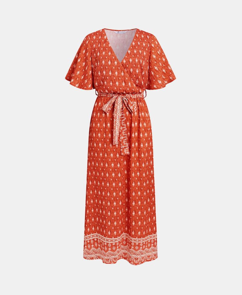 Women's Bohemian Printed Maxi Dress with Belt