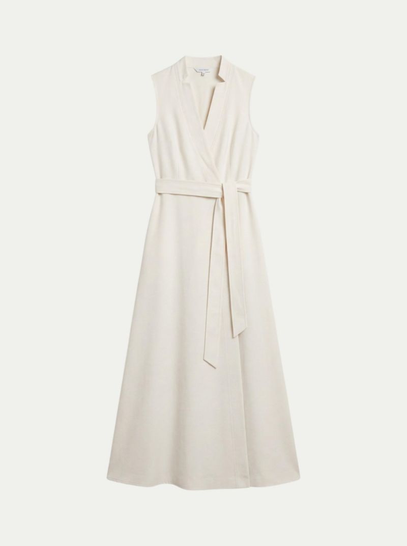 Women's Tailored Linen Wrap Maxi Dress
