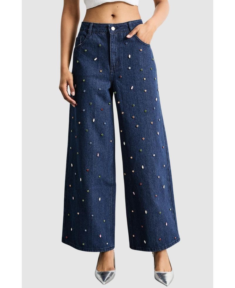 Women's Hotfix Embellished Wide Leg Jean