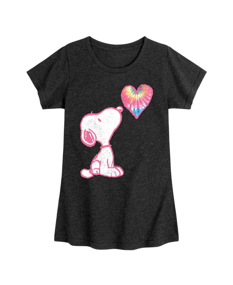 Big Girls Snoopy Tie Dye Heart Graphic Short Sleeve Tee