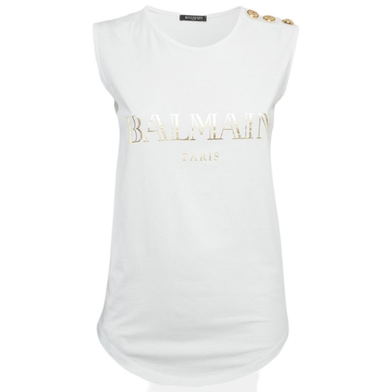 Women's White Logo Print Jersey Sleeveless T-Shirt