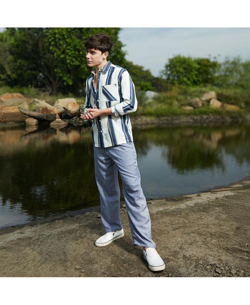 Men's Shadow-Striped Oversized Shirt.