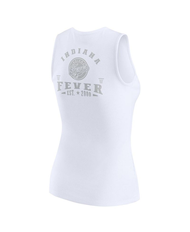 Women's White Indiana Fever Rib-Knit Henley Tank Top