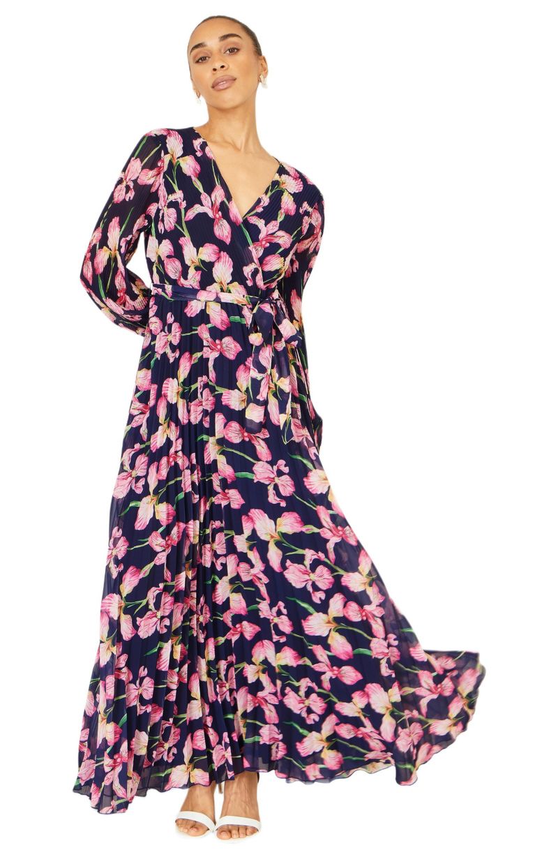 Women's Orchid Floral Pleated Wrap Maxi Dress