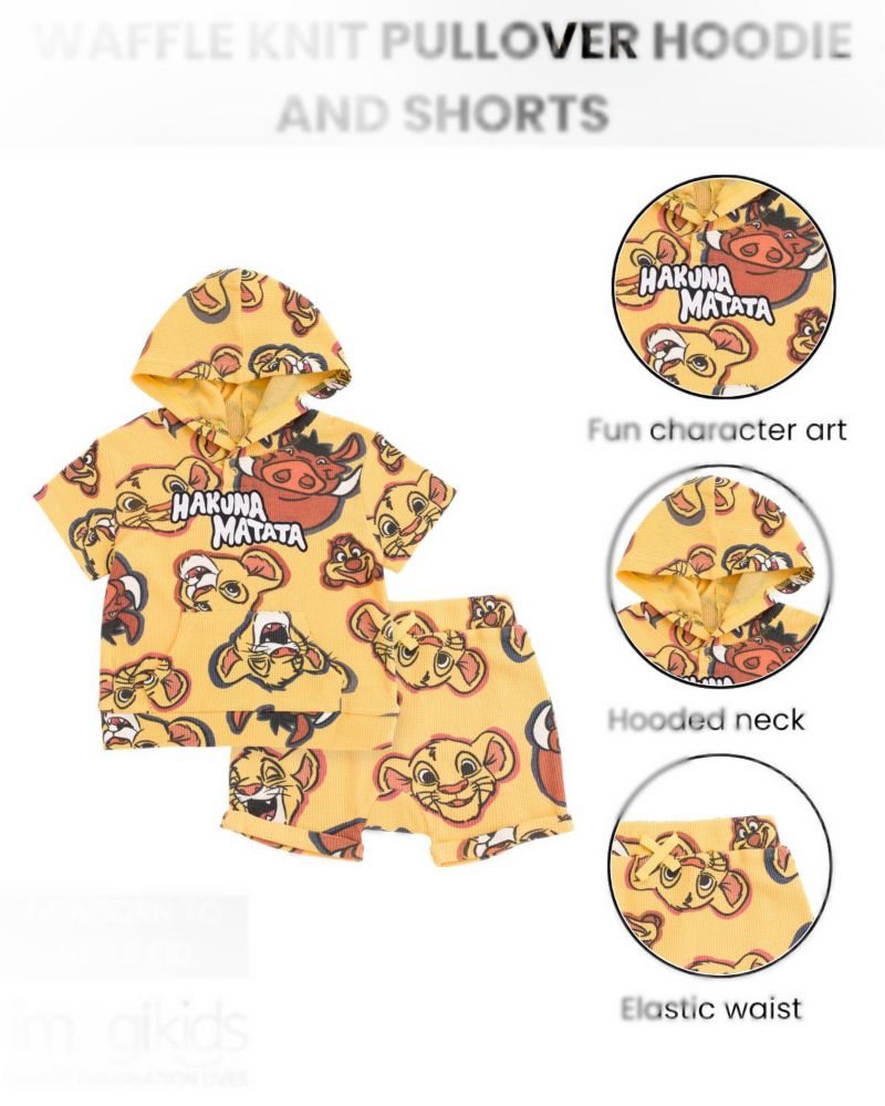 Toddler Boys Disney Lion (2T-5T) King Mickey Mouse Waffle Knit Pullover Hoodie and Shorts