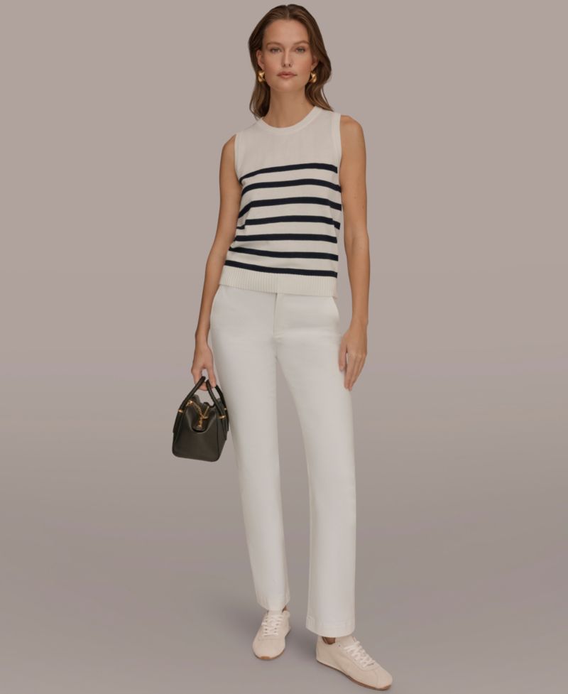 Women's Cotton Cashmere Striped Sleeveless Sweater