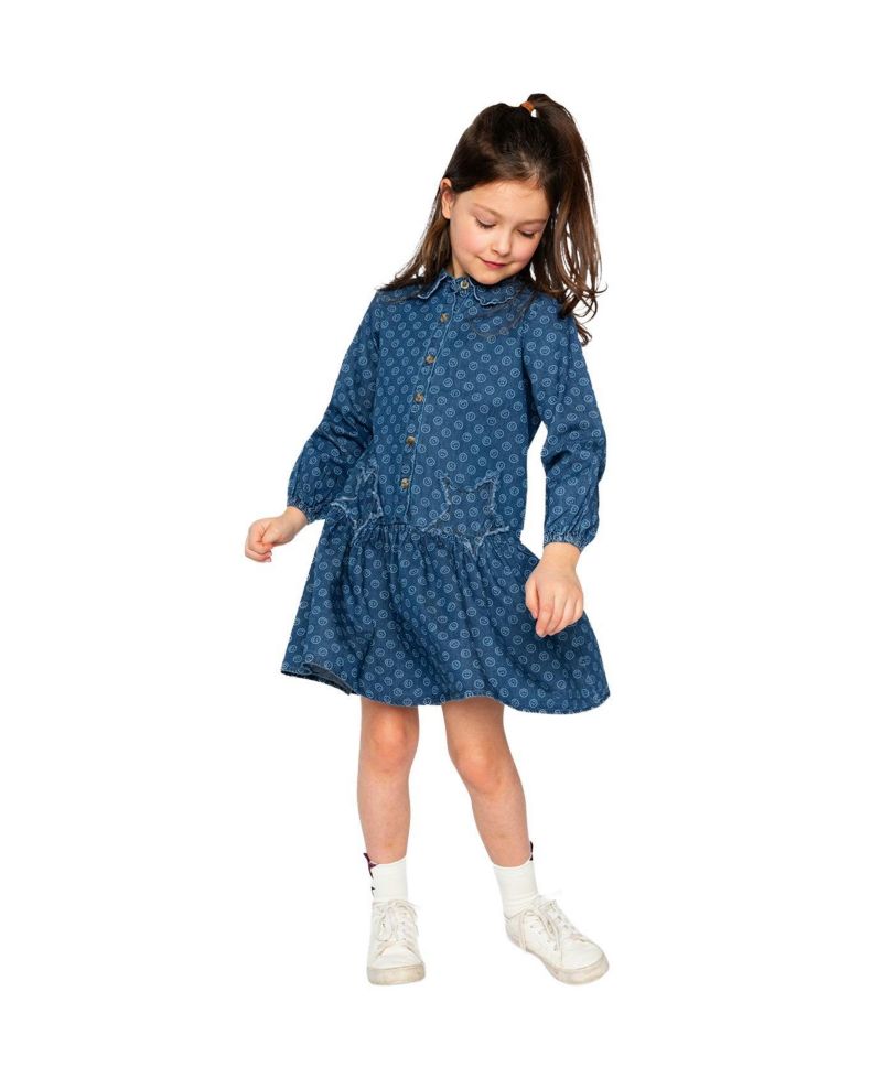 Little and Big Girl 6-14Y Shirt Dress Smiley Print