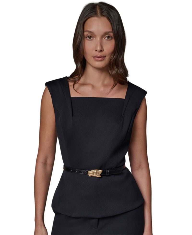 Women's Square Neck Belted Sleeveless Top