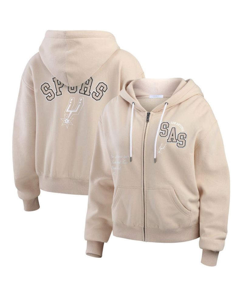 Women's Tan San Antonio Spurs Tonal Felt Patch Full-Zip Hoodie