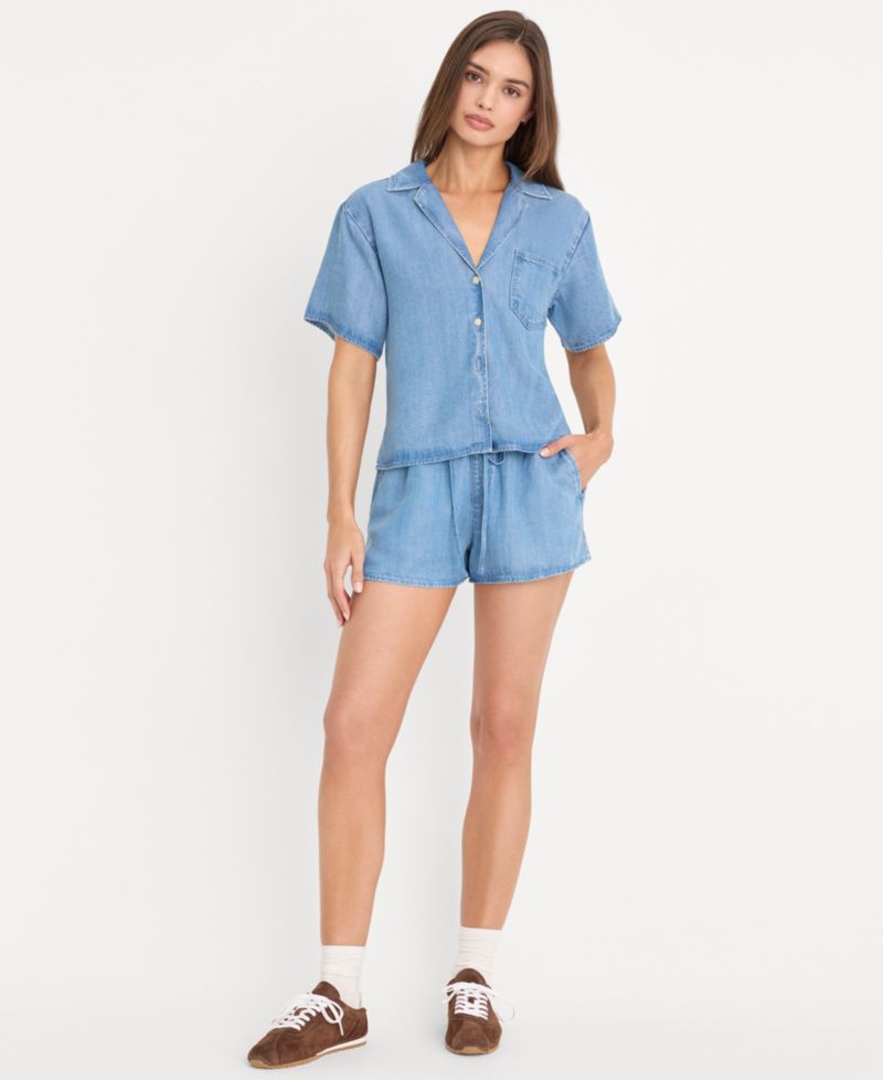 Women's Collared Neck Denim Camp Shirt