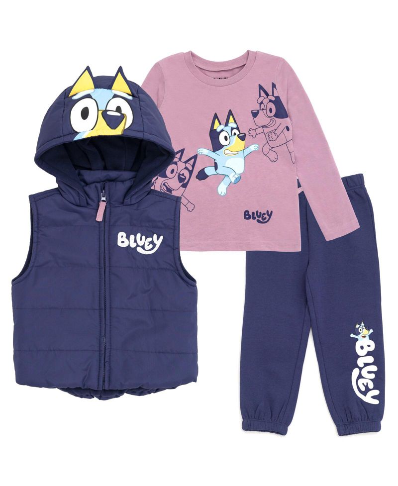 Girls Zip Up T-Shirt and Jogger Fleece Pants 3 Piece Toddler |Child