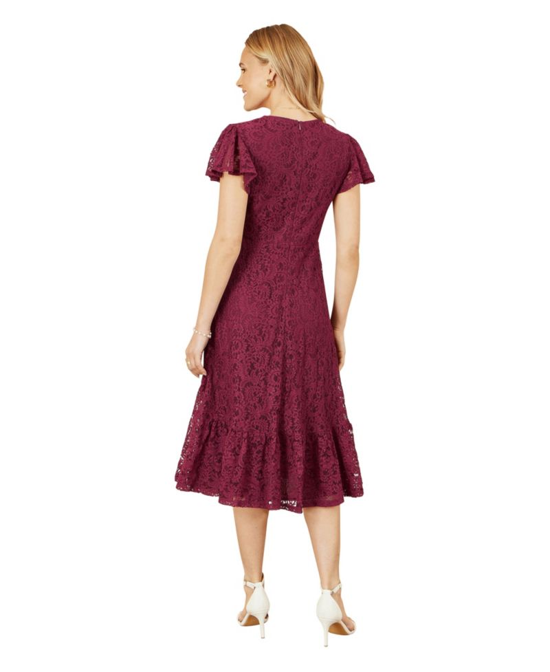 Women's Short Sleeve Lace Midi Skater Dress