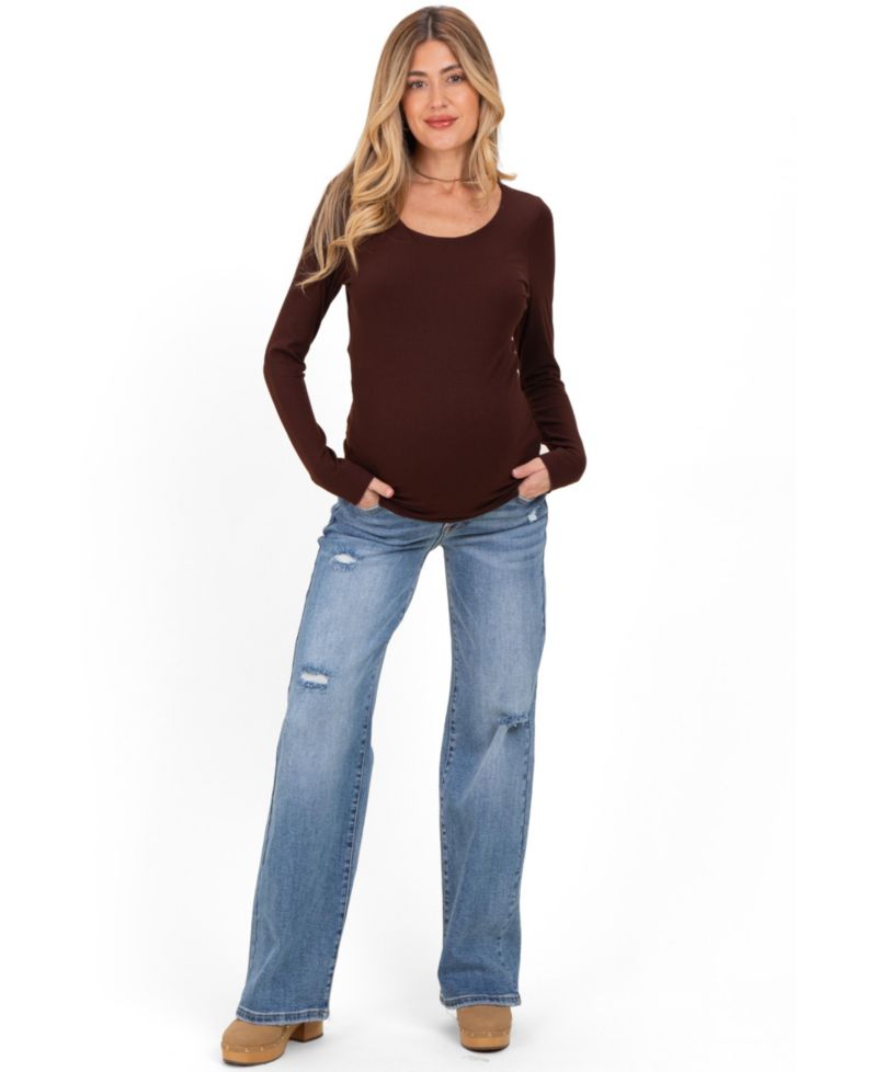 Maternity High-Waisted Wide-Leg Vintage Wash Denim Jeans
