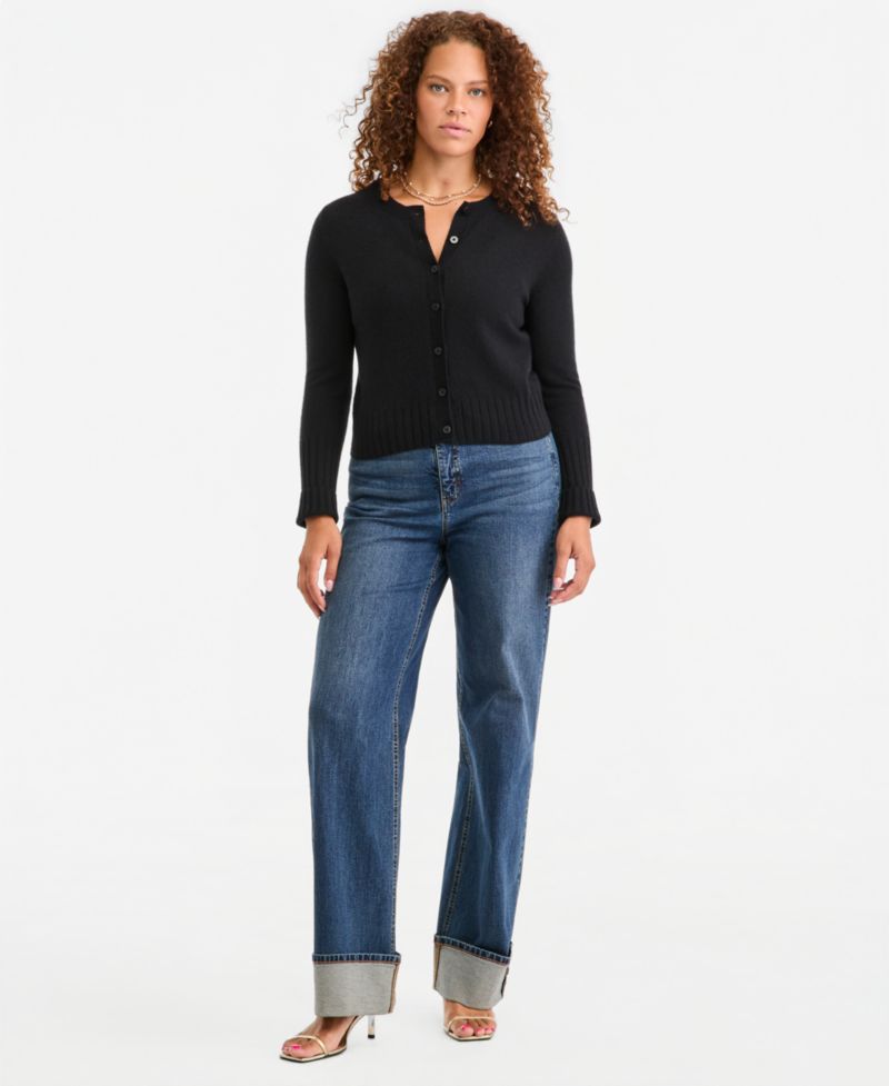 Women's 100% Cashmere Cropped Shrunken Crew Cardigan