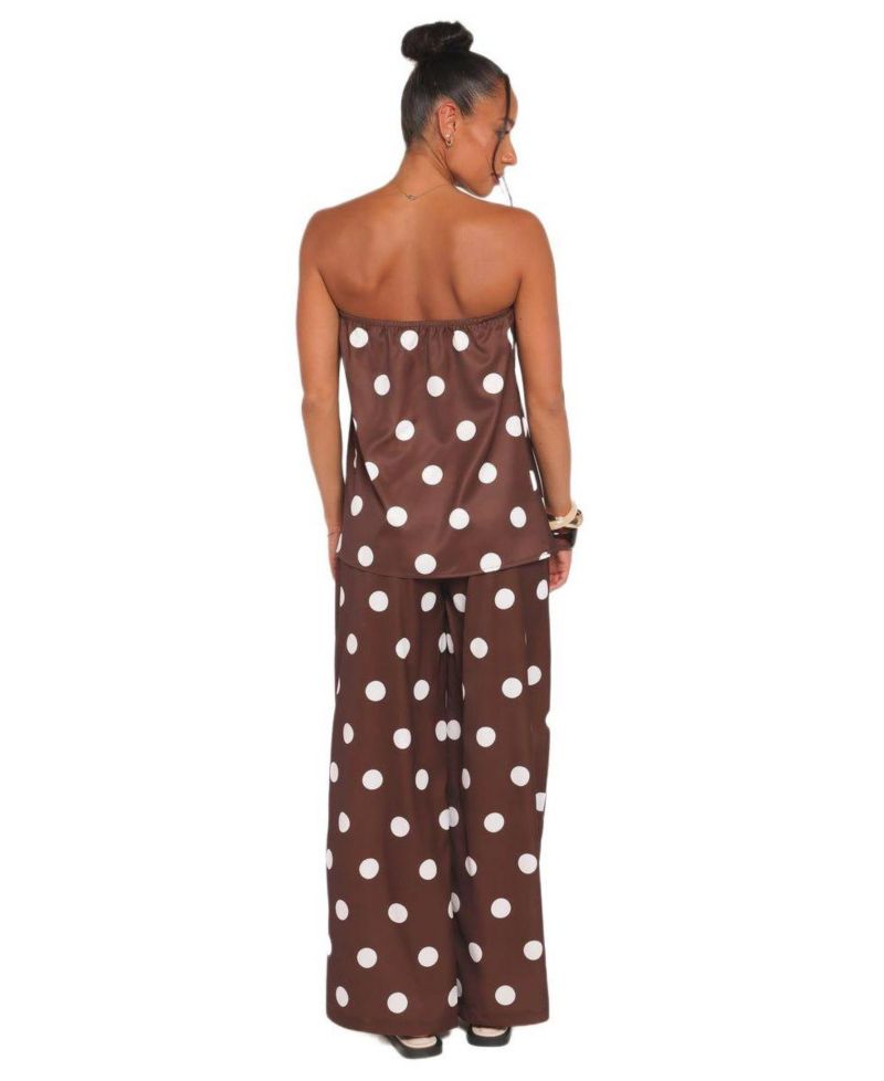 Women's Brielle Polka-Dot Strapless Wide-Leg Top and Pants, 2-Piece Set