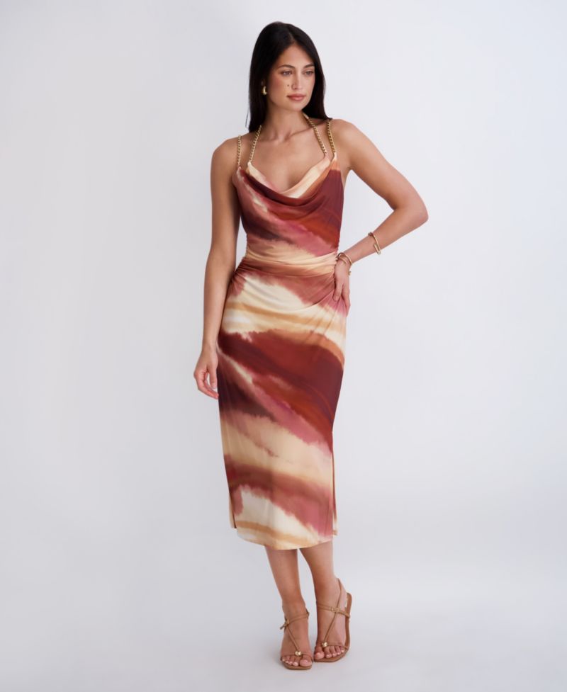 Women's Cowl Neck Printed Jersey Midi Dress