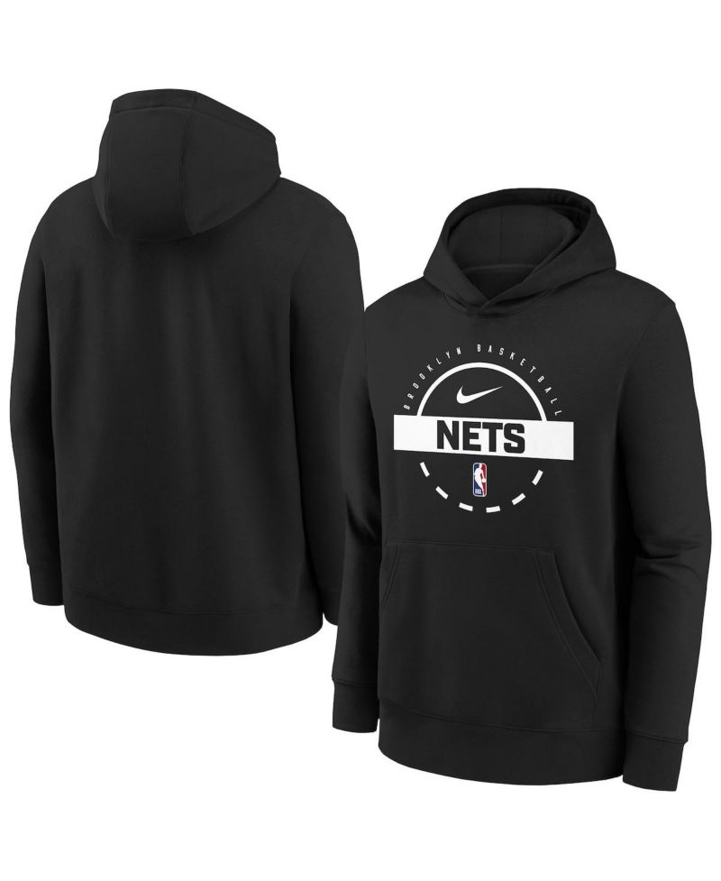 Big Boys and Girls Black Brooklyn Nets 2025/26 Club Fleece Practice Hoodie