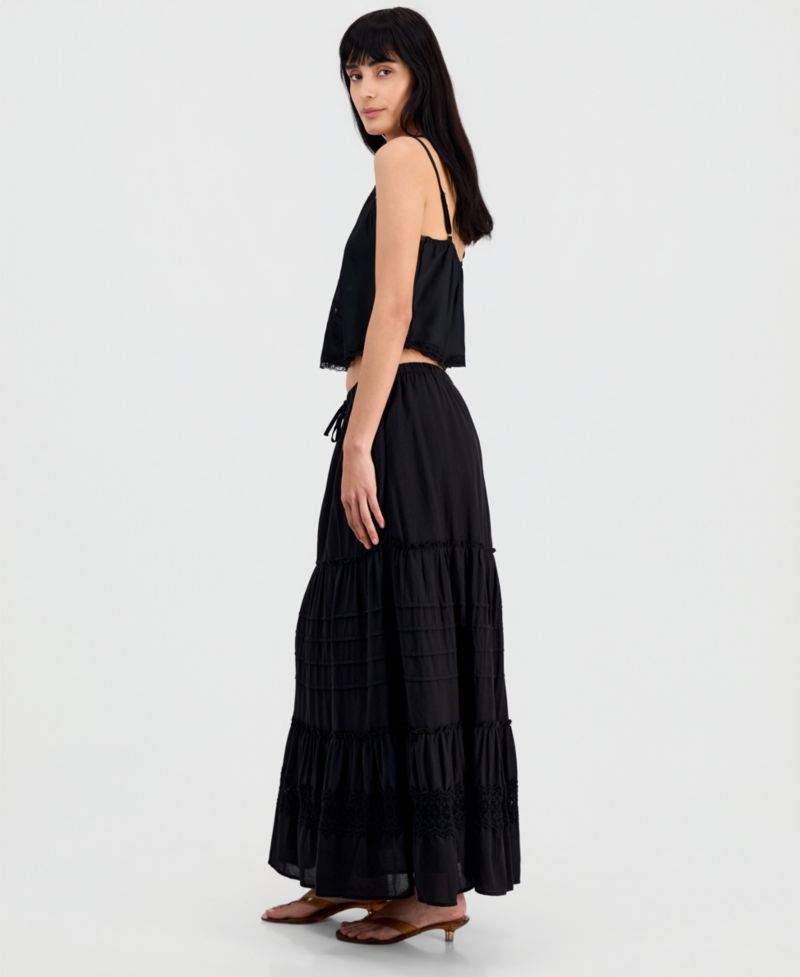 Women's Cotton Tiered Tie-Waist Maxi Skirt