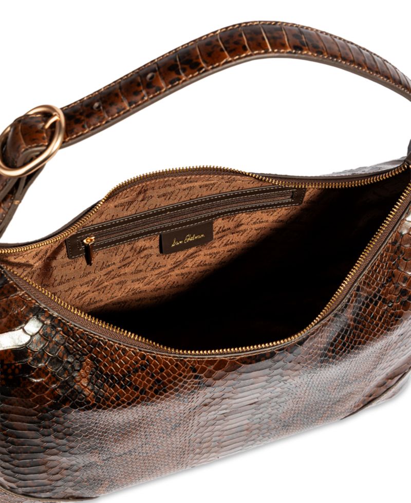 Elaina Embossed-Snake-Texture Zip-Top Medium Hobo Handbag