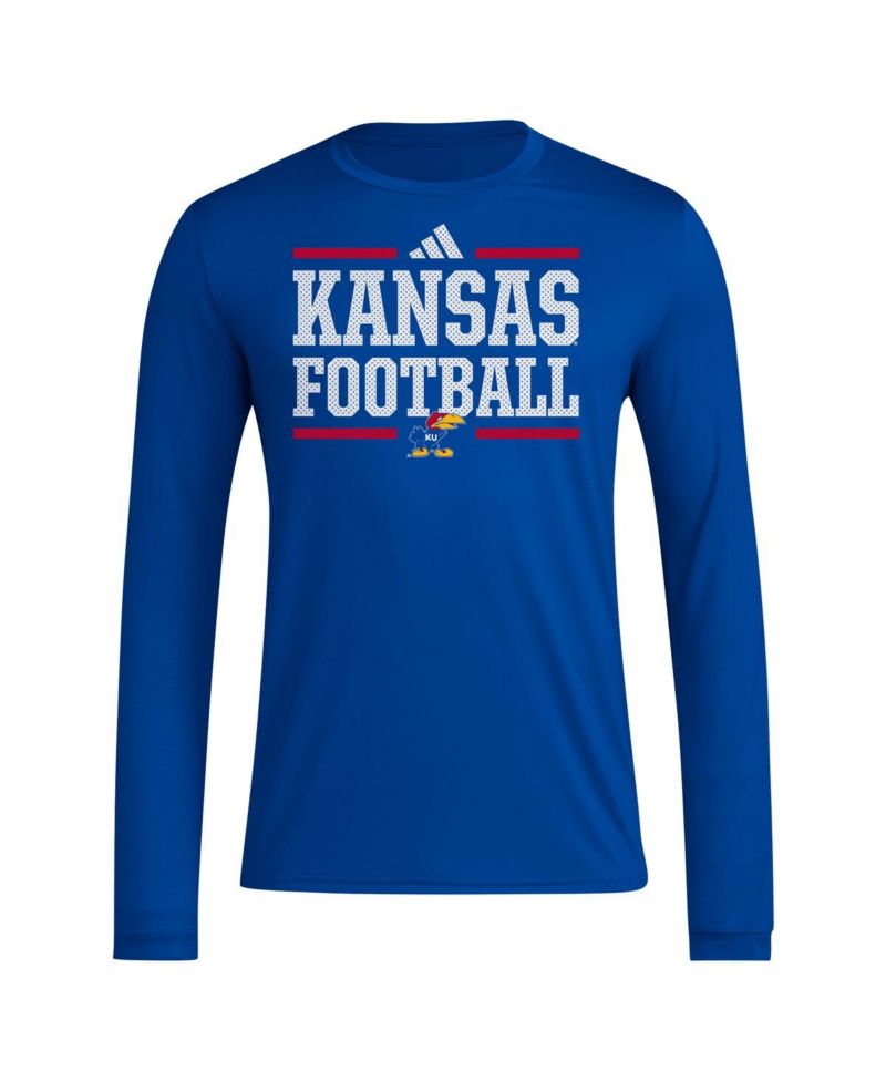 Men's Royal Kansas Jayhawks Locker Football Pre-Game AEROREADY Long Sleeve T-Shirt