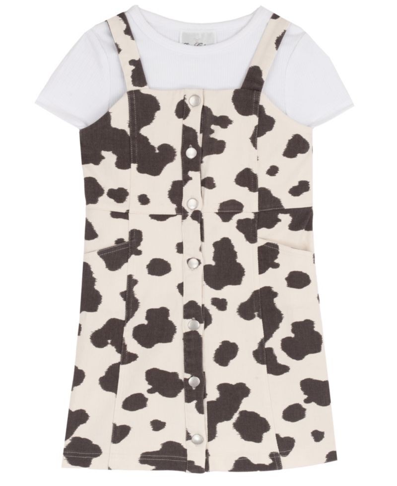 Girls' 2T-6X Cow Print Twill Jumper and T-Shirt, 2-Piece Set