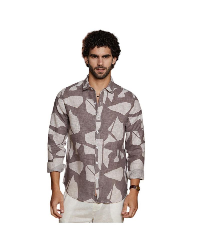 Men's Ash Brown Abstract Heathered Shirt