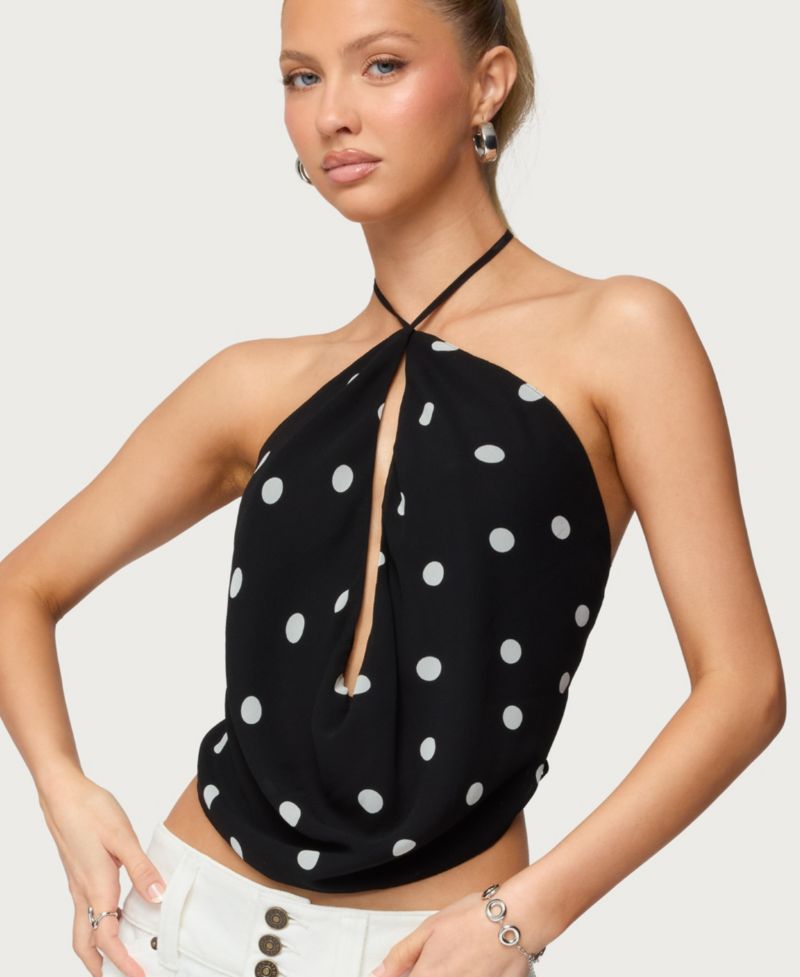 Women's Chiffon Backless Cowl Neck Top