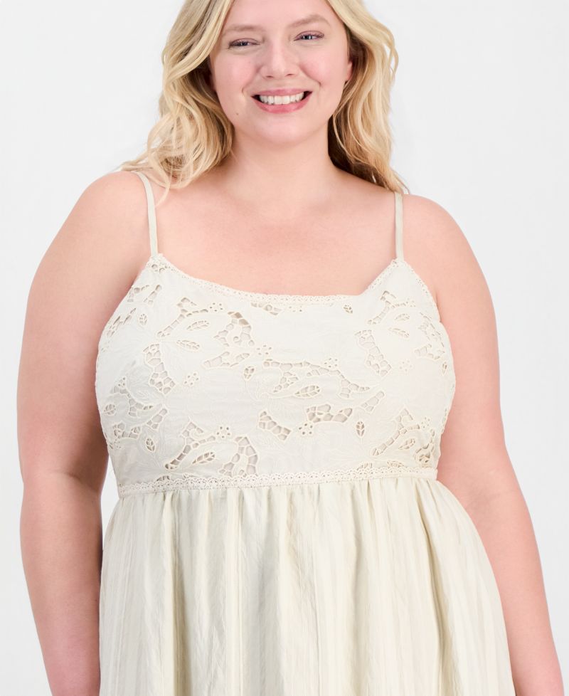 Trendy Plus Size Lace-Trim Striped Midi Dress