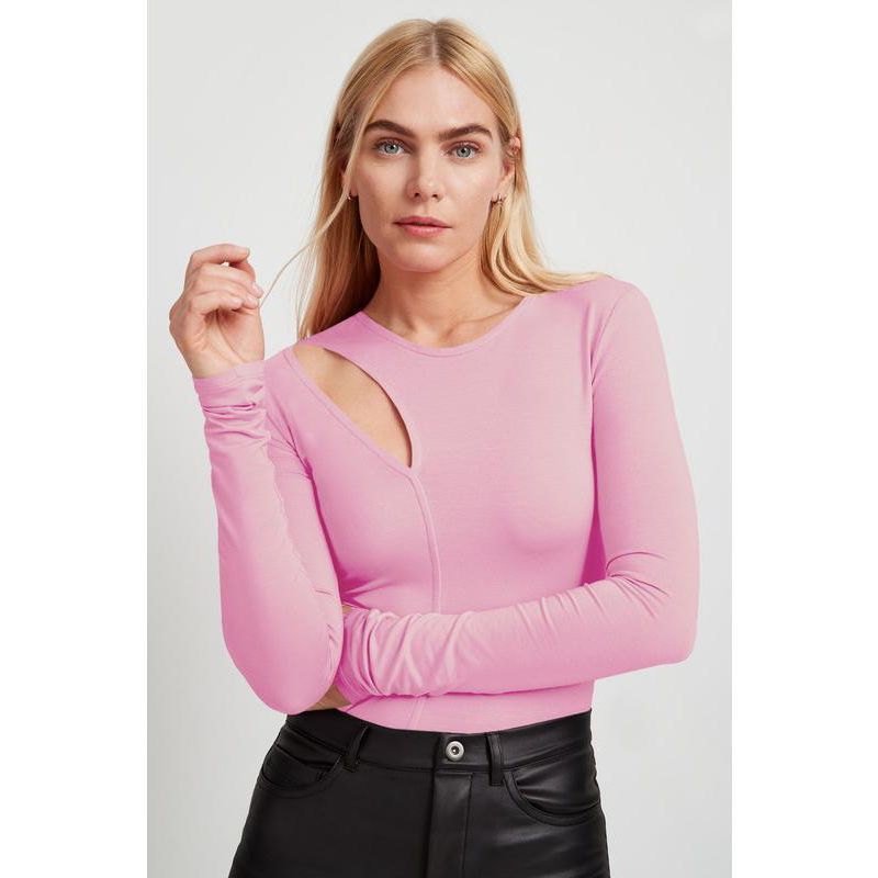 Women's Seta Long-Sleeve Jersey Top with Textured Shoulder Cutout