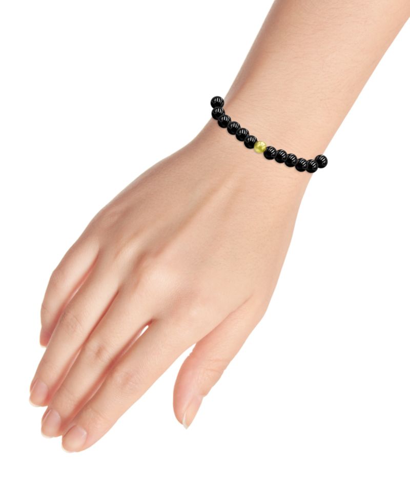Genuine Stone Bead Stretch Bracelet with Silver Plate or Gold Plate Bead Accent