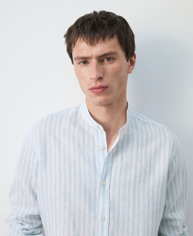 Men's Mandarin Collar Striped Shirt