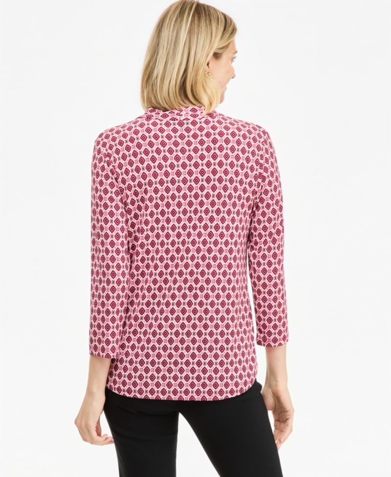 Women's Printed 3/4 Sleeve V-Neck Knit Top